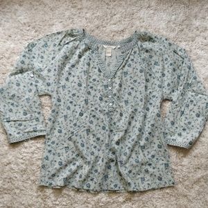 Sundance Catalog blue floral cotton blouse L